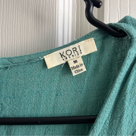 Kori Teal Linen Blend V-Neck Romper Women’s Size Medium - Picture 3 of 4